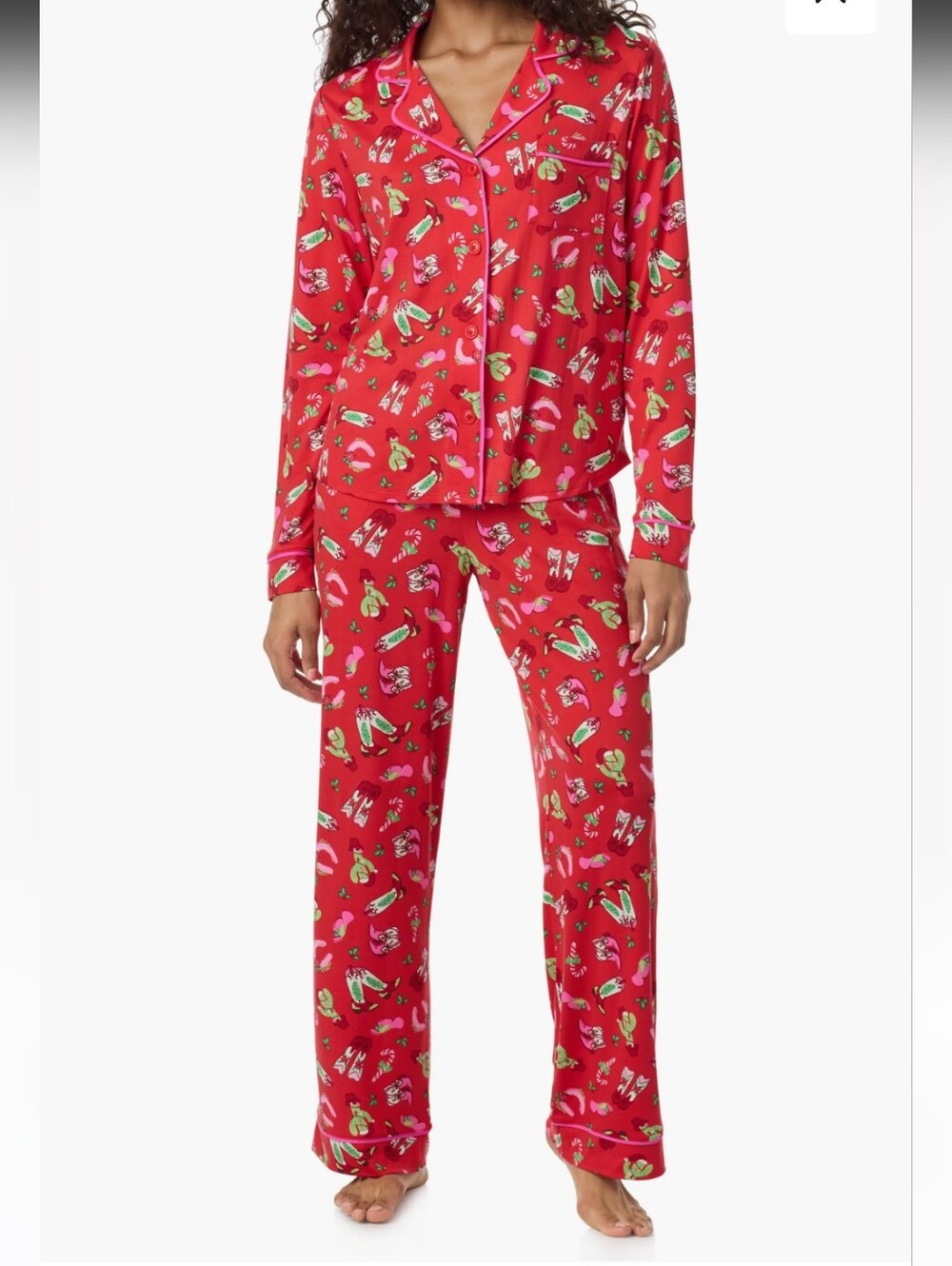 Room Service Christmas Holiday Red Pajama Set Western Cowgirl Boots 2X New